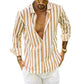 【Acquista 2 spedizione gratuita】Manica lunga button down a righe in cotone e lino da uomo-7