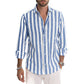 【Acquista 2 spedizione gratuita】Manica lunga button down a righe in cotone e lino da uomo-1
