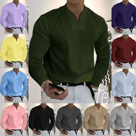Maglia casual da uomo in cotone a maniche lunghe, vestibilità ampia, tinta unita