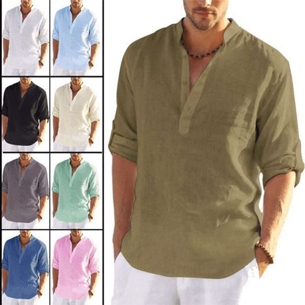 🔥Vendite calde🔥 - Camicia a maniche lunghe da uomo in cotone e lino