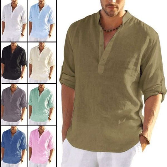 🔥Vendite calde🔥 - Camicia a maniche lunghe da uomo in cotone e lino