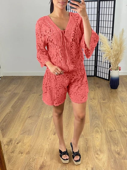 💕Promozione ultimo giorno - 50% DI SCONTO🎁Abito casual corto in pizzo con scollo a V