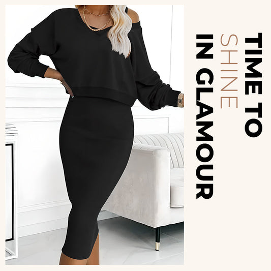 🌸HEISSER VERKAUF 49% RABATT🌸Zweiteiliges Damen-Set aus ärmellosem Kleid und lockerem Pullover mit V-Ausschnitt