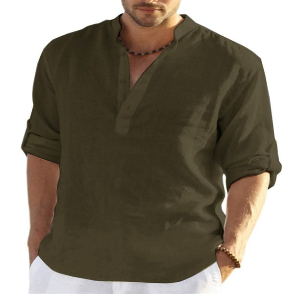 🔥Vendite calde🔥 - Camicia a maniche lunghe da uomo in cotone e lino-10
