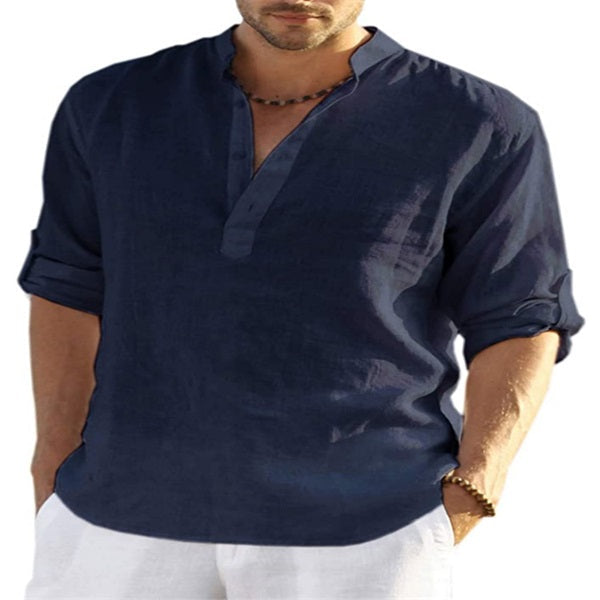 🔥Vendite calde🔥 - Camicia a maniche lunghe da uomo in cotone e lino-4