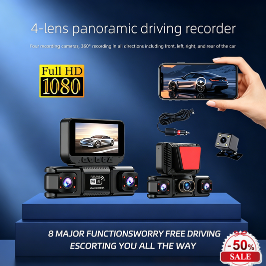 🔥 ¡51% de descuento hasta agotar existencias! 🚗 Cámara para salpicadero Full HD 1080p con 4 cámaras y Wi-Fi