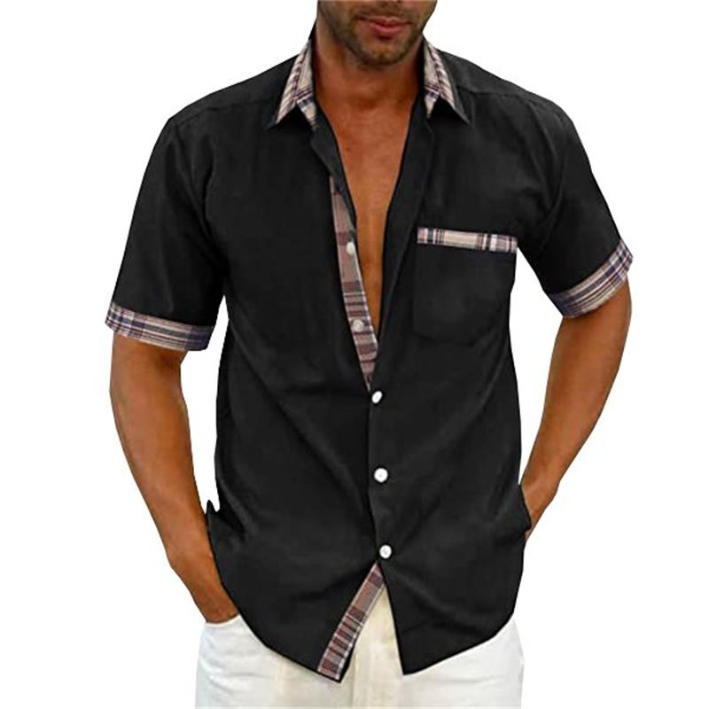 Camicia estiva casual da uomo con colletto scozzese-6