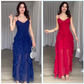 Women's Elegant Spaghetti Strap Ruffle Layered Maxi Dress