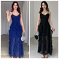 Women's Elegant Spaghetti Strap Ruffle Layered Maxi Dress