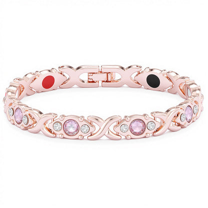 💝🔥 ¡COMPRA 1 Y LLEVA 1 GRATIS! | Pulsera Magnética de Cadena para Mujer ✨ Diseño Elegante en Oro Rosa con Cristales Brillantes, Regalo Perfecto para Cualquier Ocasión