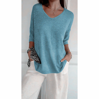 💖ULTIMO GIORNO DI SALDI 50% DI SCONTO🥰Maglia a V in tinta unita