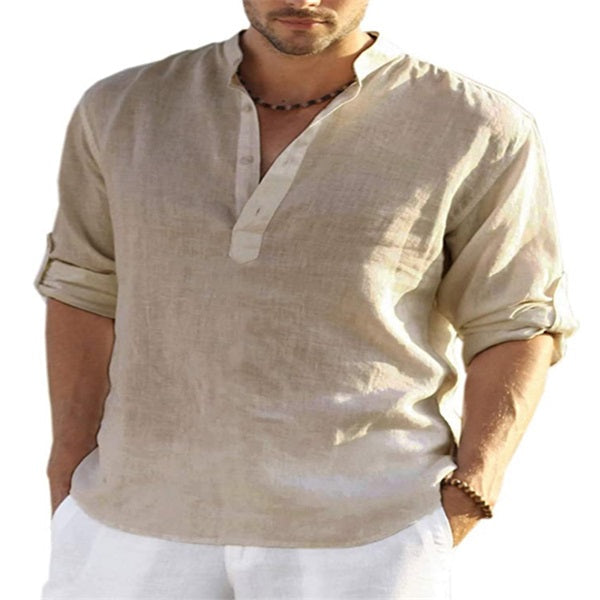 🔥Vendite calde🔥 - Camicia a maniche lunghe da uomo in cotone e lino-9