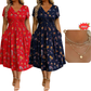 Women's V-Neck Floral Print Dress with Twist Waist