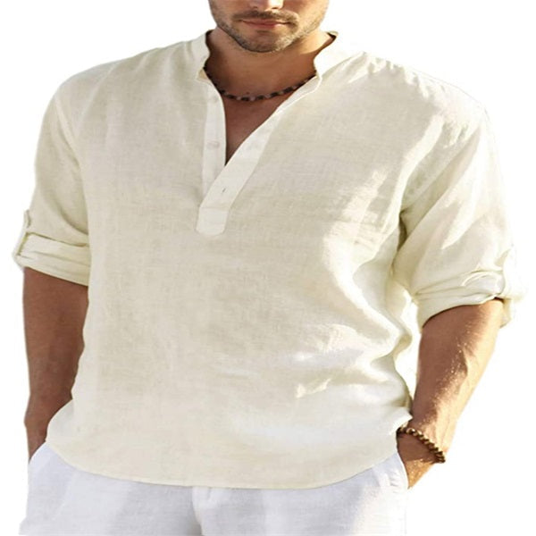🔥Vendite calde🔥 - Camicia a maniche lunghe da uomo in cotone e lino-11