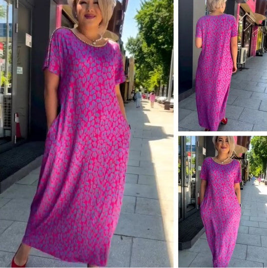 🔥50% DI SCONTO🔥Abito con stampa floreale rosa e viola con scollo a diamante