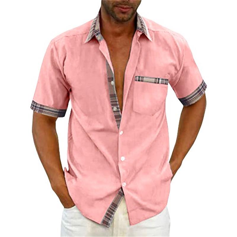 Camicia estiva casual da uomo con colletto scozzese-5