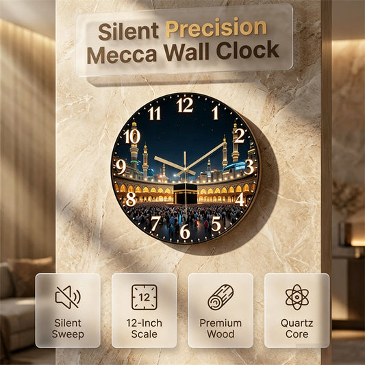 🕋🔥 50% OFF POR TIEMPO LIMITADO | Reloj de Pared Silencioso con Diseño Nocturno de La Meca ✨ Decoración Elegante para Hogar, Oficina y Espacios Tranquilos