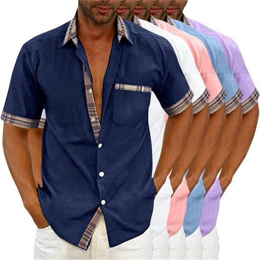 Camicia estiva casual da uomo con colletto scozzese