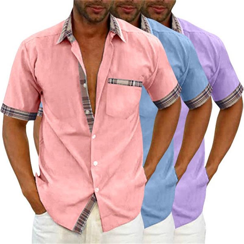 Camicia estiva casual da uomo con colletto scozzese-1