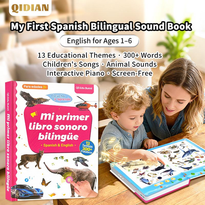 📚🔥 50% OFF POR TIEMPO LIMITADO | Mi Primer Libro Sonoro Bilingüe Recargable 🎶 Aprende Inglés y Español con Juegos, Canciones y Sonidos Divertidos