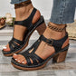 👡Sandalen mit offenem Zehenbereich, Cut-out und Blockabsatz und Schnallenriemen