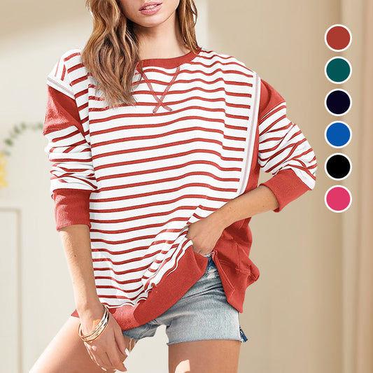 💥49% RABATT 💕Stilvolle Rundhals-Tops mit Streifen und Farbblockierung