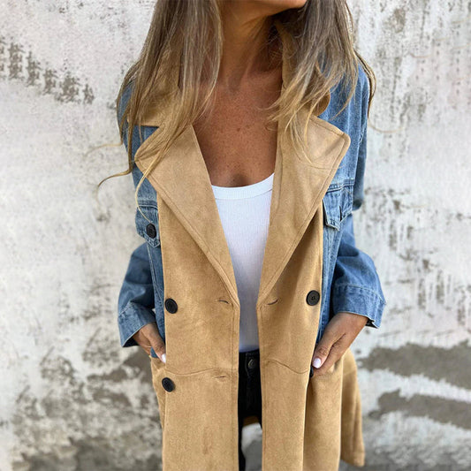 Trench di media lunghezza con cuciture in denim jeans