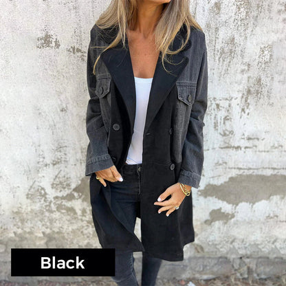 Trench di media lunghezza con cuciture in denim jeans