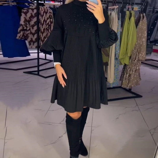 🎉 Ultimo Giorno di Promozione - Sconti del 50% 🎉  🌈👗 Abito da Donna Taglie Forti a Manica Lanterna con Colletto Dritto