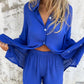 Set Due Pezzi con Camicia a Maniche Lunghe e Pantaloncini da Donna Casual
