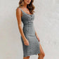 Vestito Denim Aderente con Spalline Regolabili e Scollatura a U