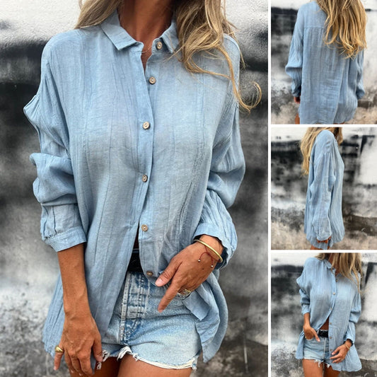 💖Zeitlich begrenzter Ausverkauf – 50 % Rabatt💖Übergroßes Button-Down-Hemd aus Leinen für Damen