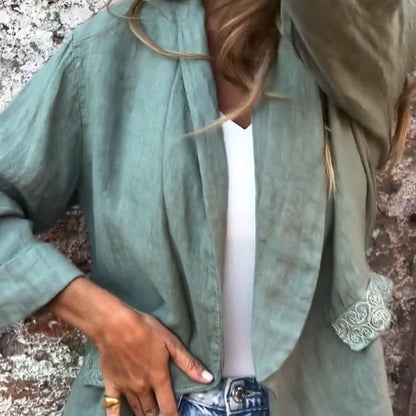 🌸Offerte speciali di primavera🌸 Camicia da donna in cotone e lino con apertura frontale Blaze