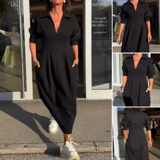 Vestito Midi Da Donna Con Scollo A V E Risvolto E Vita Accentuata