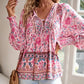 💖Camicia da donna alla moda con stampa, scollo a V e maniche lunghe