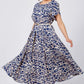 Damen Trendy Blau Print Kurzarm Kleid mit Gürtel