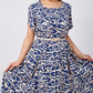 Damen Trendy Blau Print Kurzarm Kleid mit Gürtel