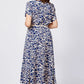 Damen Trendy Blau Print Kurzarm Kleid mit Gürtel