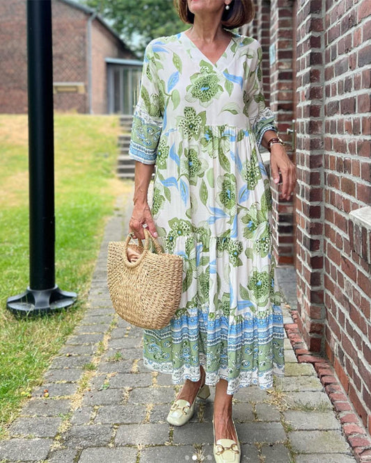 Elegantes Blumenkleid mit V-Ausschnitt✈️Kostenloser Versand📦