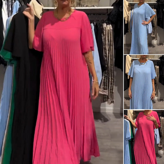 Lockeres Kleid mit Rundhalsausschnitt und einfarbigem Muster für Damen