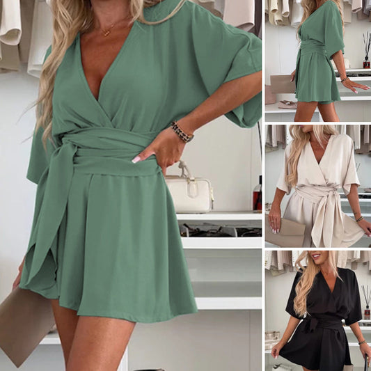 Damen eleganter Kurzarm-Shorts-Jumpsuit