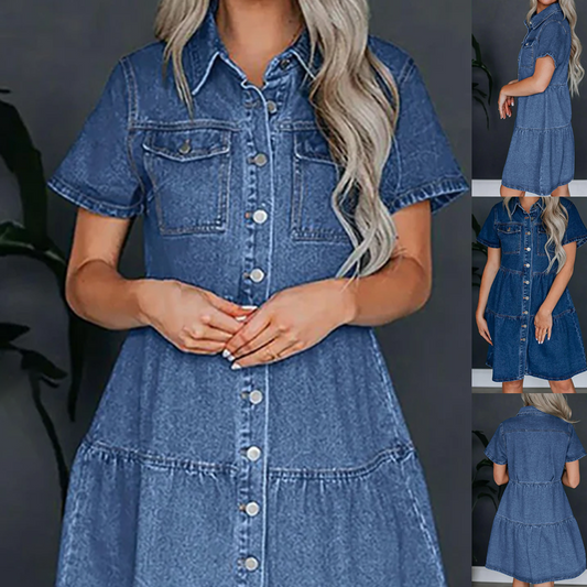 Lässiges knielanges Jeanshemdkleid für Damen