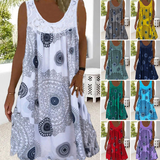 🌞Nuovi arrivi estate 2025🌸Abito estivo da donna con scollo rotondo, senza maniche e stampa