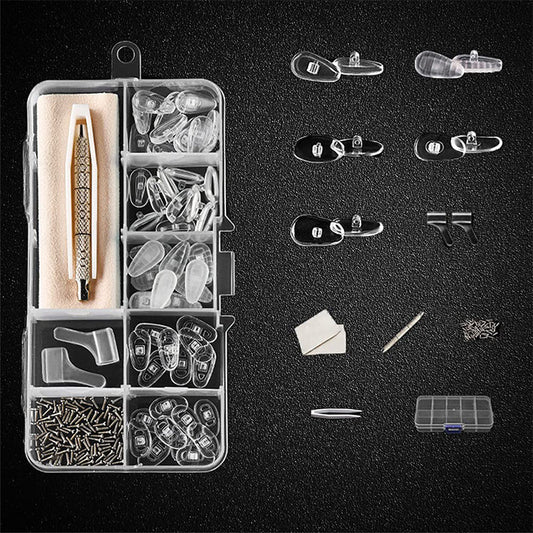 👓🔥 50% OFF POR TIEMPO LIMITADO | Kit de Reparación para Gafas ✨ Almohadillas Nasales de Silicona, Destornillador Multifunción y Accesorios Completos