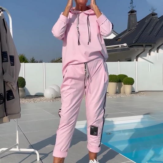 Set 2 pezzi casual da donna: felpa con cappuccio e pantaloni da jogging