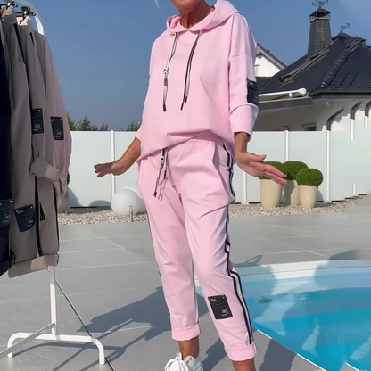 Set 2 pezzi casual da donna: felpa con cappuccio e pantaloni da jogging