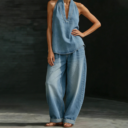 💙✨ ¡OFERTA 50% OFF! Conjunto Denim Vintage 2 Piezas – Estilo Chic y Elegante