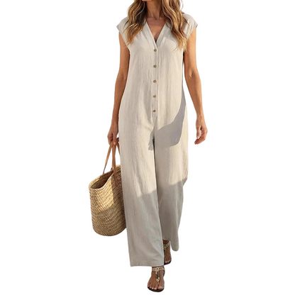 🌸☀️ ¡OFERTA 50% OFF! Mono de Verano Sin Mangas con Botones – Elegancia y Comodidad