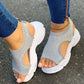 ⌛Limited-Time Offer-Women’s Silver Knit Slingback Wedge Sandals – Breathable Comfort Platform Summer Shoes