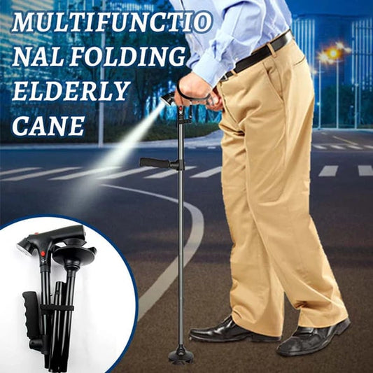 🦯🔥 50% OFF POR TIEMPO LIMITADO | Bastón Plegable Multifuncional para Adultos Mayores ✨ Con Luz LED, Alarma de Emergencia y Base Estable de 4 Puntos para Caminar con Más Seguridad